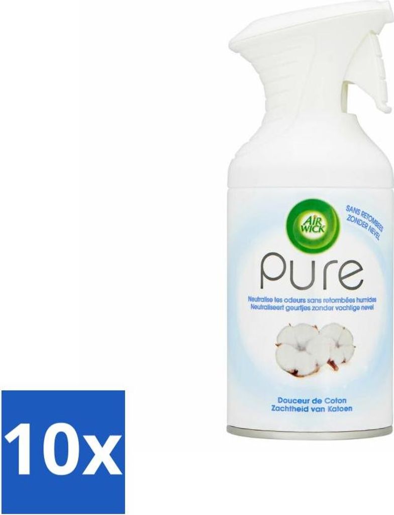 Air Wick - Spray - Weichheit der Baumwolle - Lufterfrischer - 250 ml - Vorteilspack - 10 Stücke