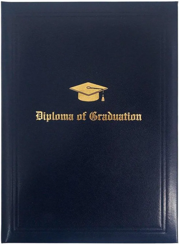 Porte-diplôme A4 rigide de luxe bleu marine avec dorures élégantes