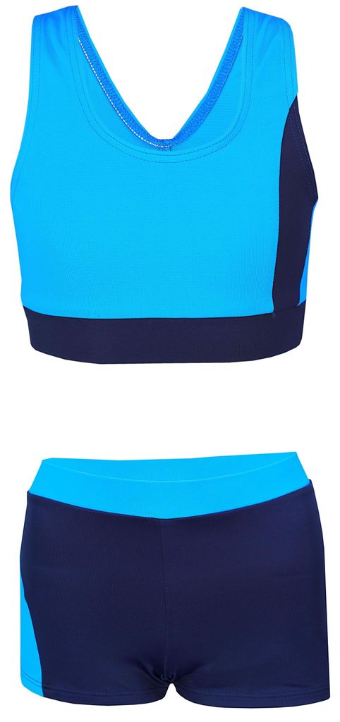 Aquarti Mädchen Sport Bikini - Racerback Bustier & Badehose, Farbe: Dunkelblau / Türkis, Größe: 146