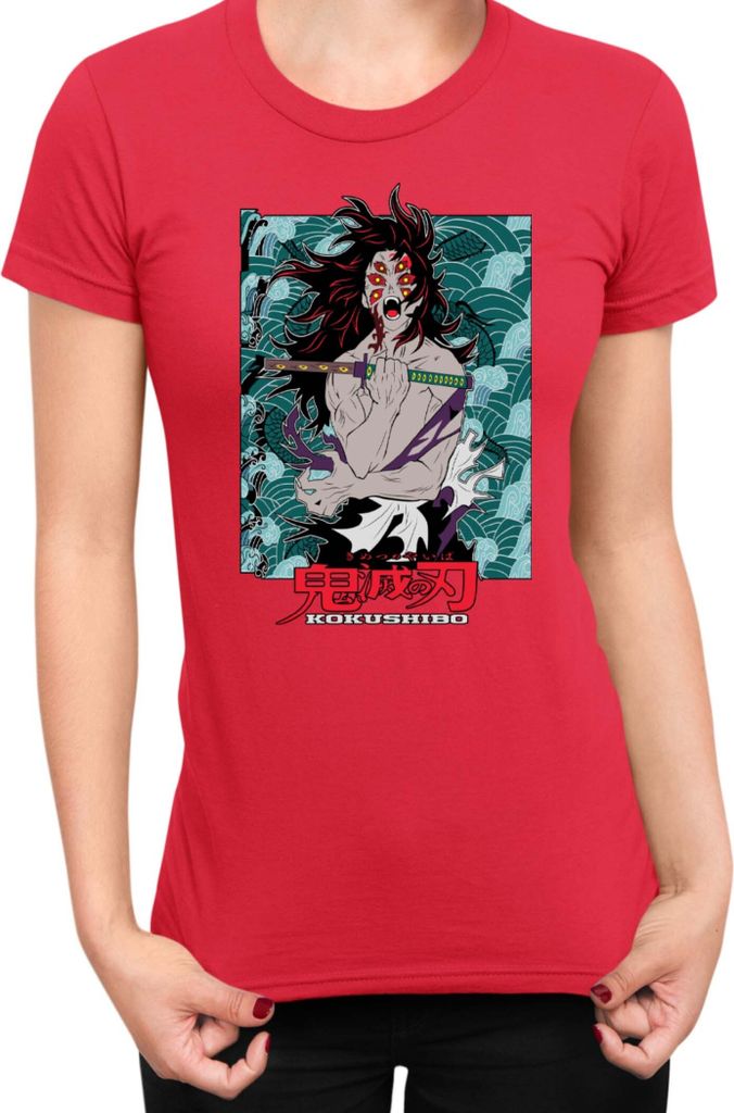 Damen T-Shirt Demon Anime Slayer Kimetsu No Yaiba Kokushibo 001, Lady M / Rot