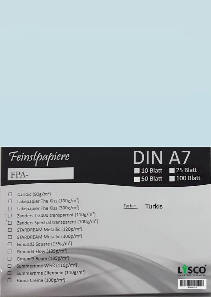 GMUND Transparentpapier DIN A7 Farbe türkis / LYSCO Feinstpapierset mit 25 Blatt Inhalt (FPA-124) - bedruckbar, sehr gute Qualität, für Einlad...