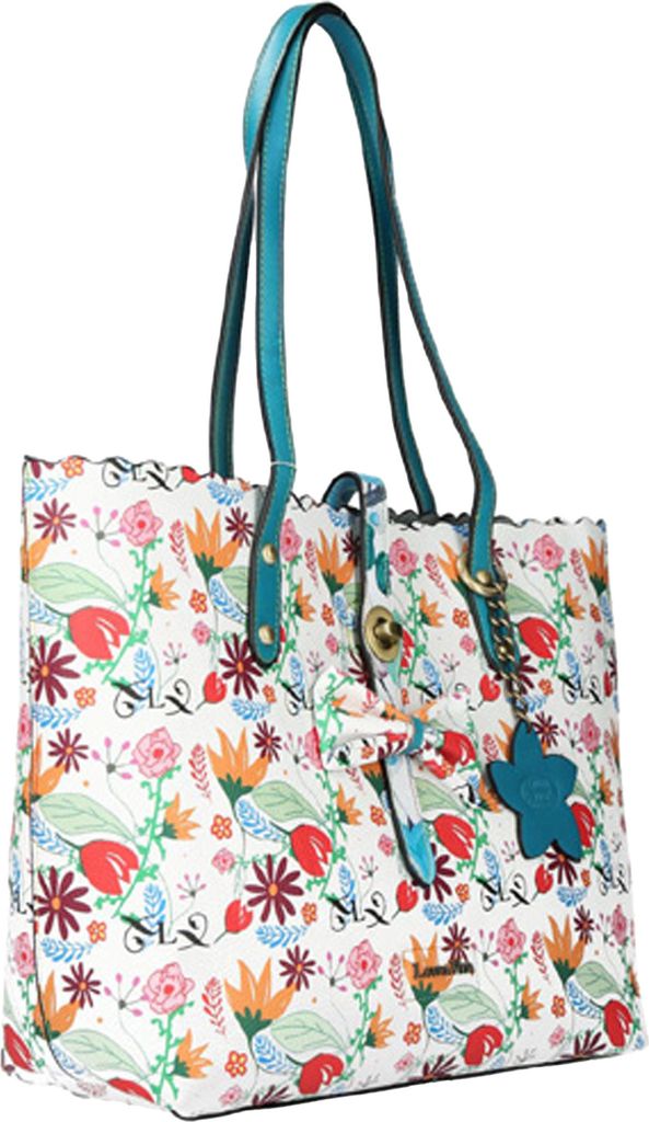 Laura Vita Damen City Shopper Handtasche Blumen geräumig Leder modern 4734, Farbe:Weiß