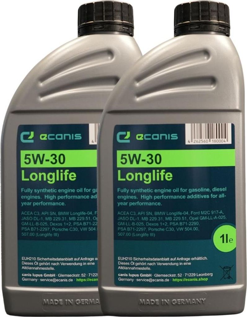 Motoröl Multipack 2x1 Liter 5W-30 C3 SN ECANIS Longlife Hydrocrack HC-Öl für PKW