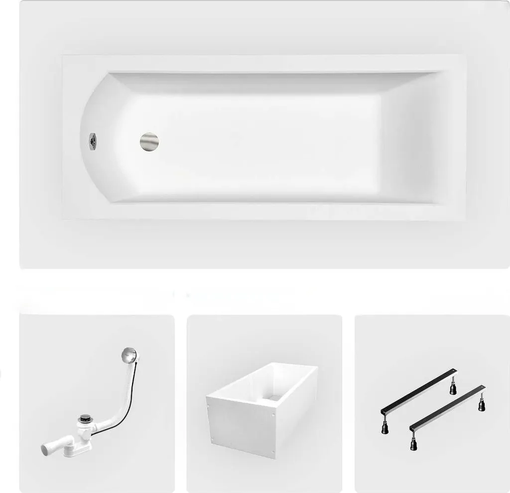 Baignoire à encastrer 160x70 cm SHEA - Modèle droit avec accessoires