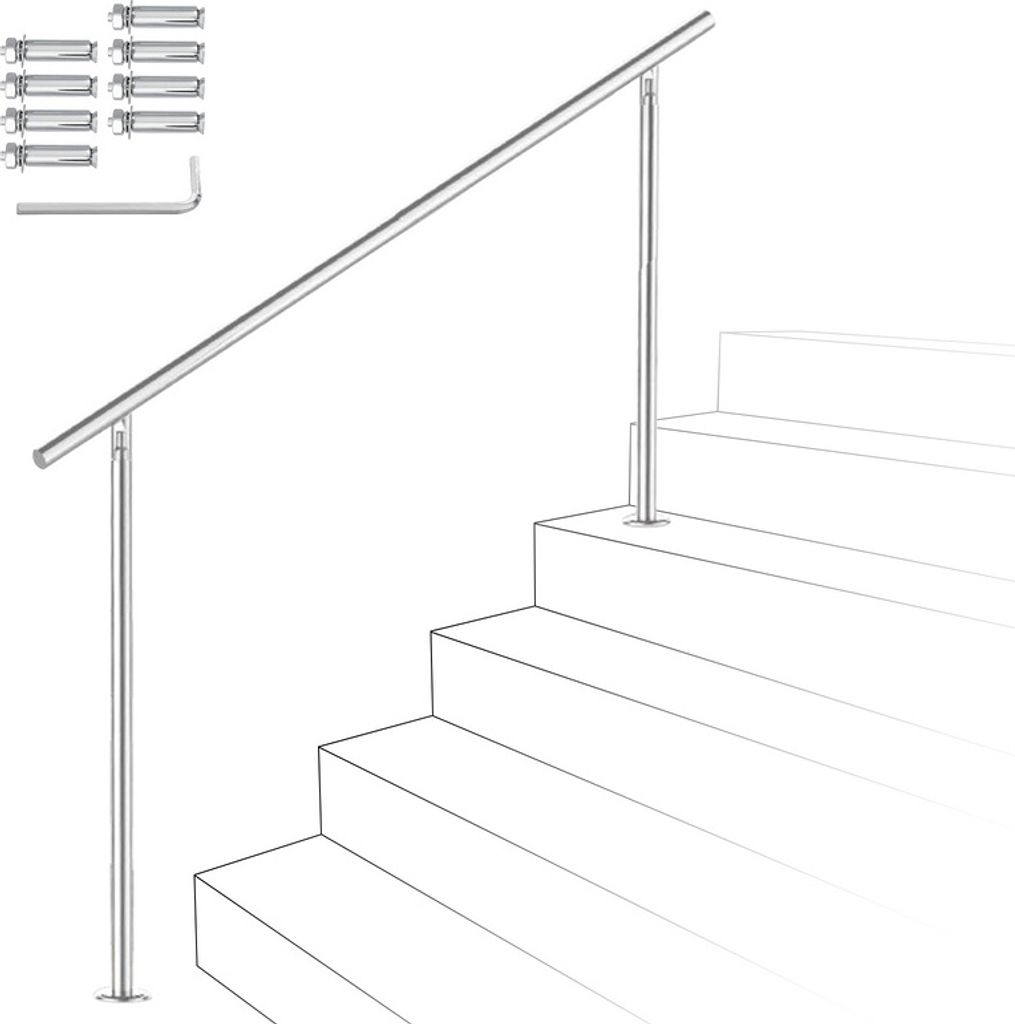 Jiubiaz Treppengeländer Edelstahl Geländer Balkongeländer Ø 42mm für Innen und Außen Garten Treppenhaus 150 cm 0 Querstäbe