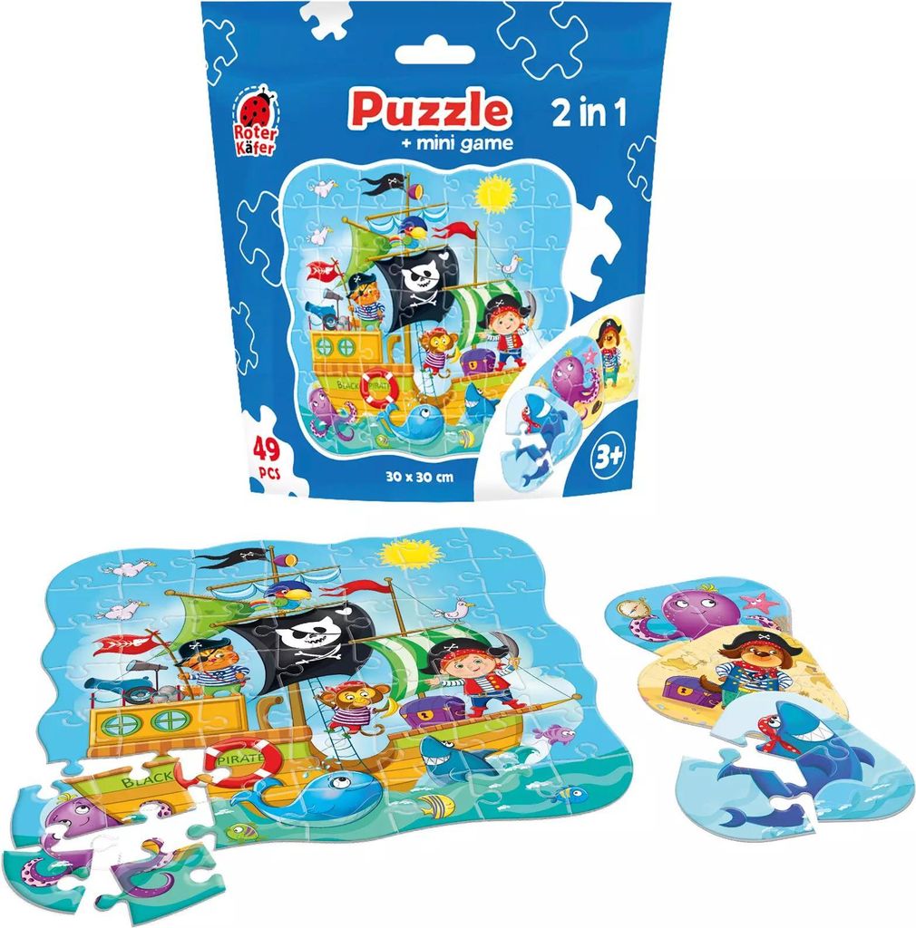 2-in-1 Piraten Puzzle Set Mini Puzzle Lernspiel Meer roter Käfer