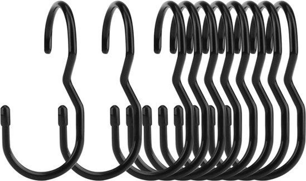 Heavy Duty Metallische Haken für Kleidung und Pflanzen - 10er Set schwarz - S-förmige Haken mit Klammern - inklusive S-Haken für Jeans, Hüte un...