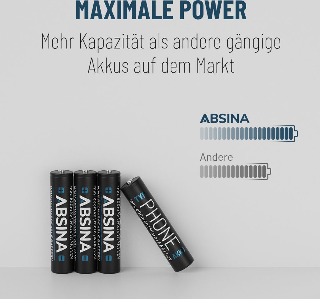 ABSINA 4x Akku AAA für Telefon 800 mAh - NiMH AAA Akkus Produktbild 5