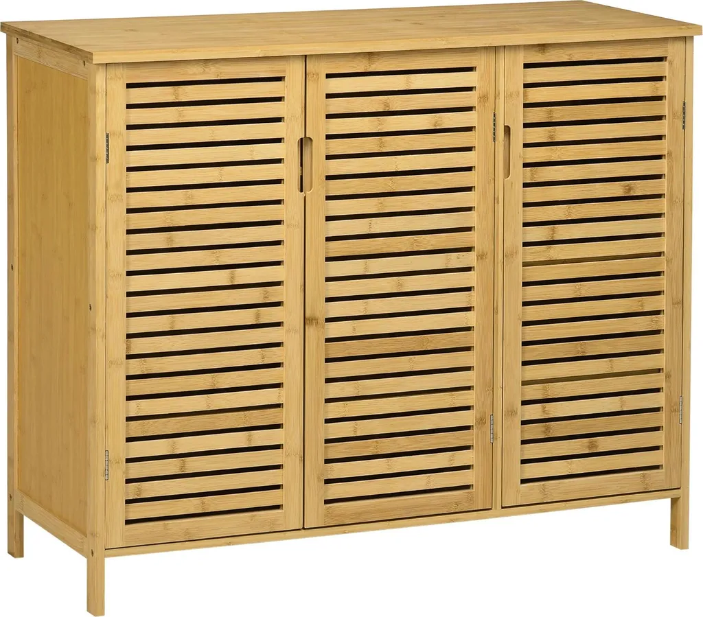Commode à chaussures bois naturel 3 portes pour rangement de 16 paires