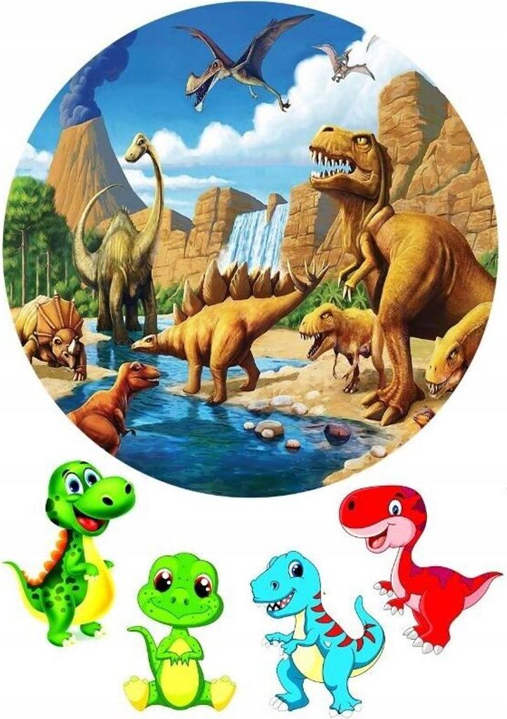 Essbare Dino-Tortendeko: 20cm Aufleger + 20 Muffinaufleger – Vegetarisch, Zuckerfrei Für Kindergeburtstag