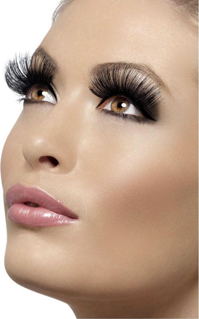 Schwarze 60er Style Künstliche Wimpern – Retro Fake Lashes mit Wimpernkleber – 2-teiliges Augen Make Up Set – Für Vintage Fans & Diva Liebh...