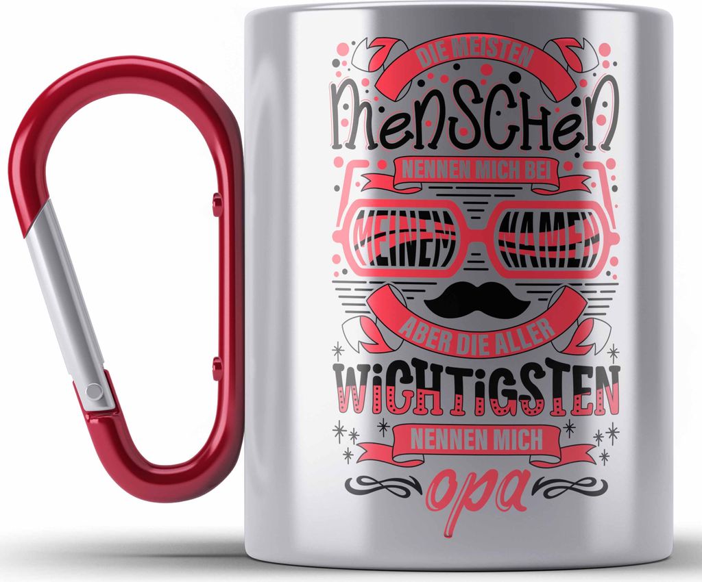 Trendation - Opa Edelstahl Tasse Karabiner Geschenk von Enkel Enkelin Bester Opa Der Welt Edelstahl Tasse Karabiner Geschenkidee Bester Opa Der Wel...