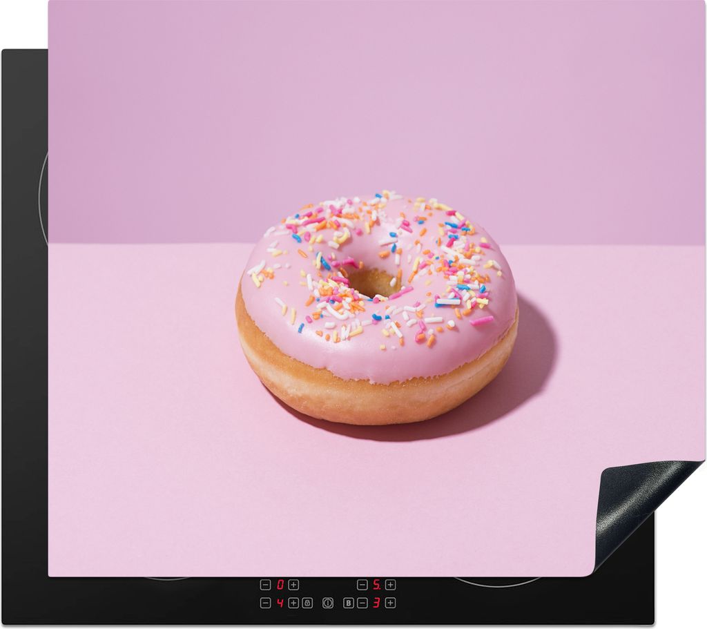 KitchenYeah Herdabdeckplatte Rosa Donut mit Streuseln , 59x51cm, Küche Deko, Glaskeramikkochfeld Herdabdeckung, Abdeckplatte fùr Kochfeld