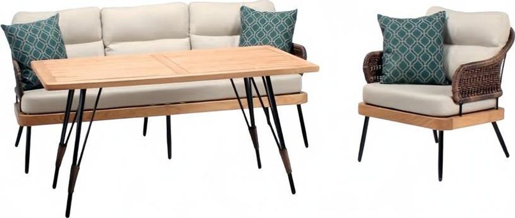 Gartenmöbel Beige Garten Rattan Garnitur Couchtisch Sessel Sofa 3 Sitzer 3tlg