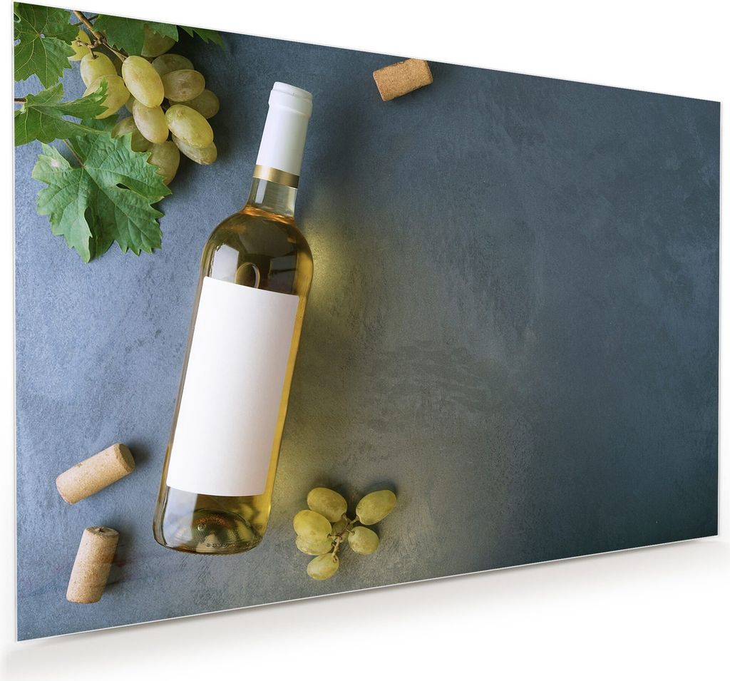 Glasbild Wandbild Flasche Weisswein 120x80cm in XXL für Wohnzimmer, Schlafzimmer, Badezimmer, Flur