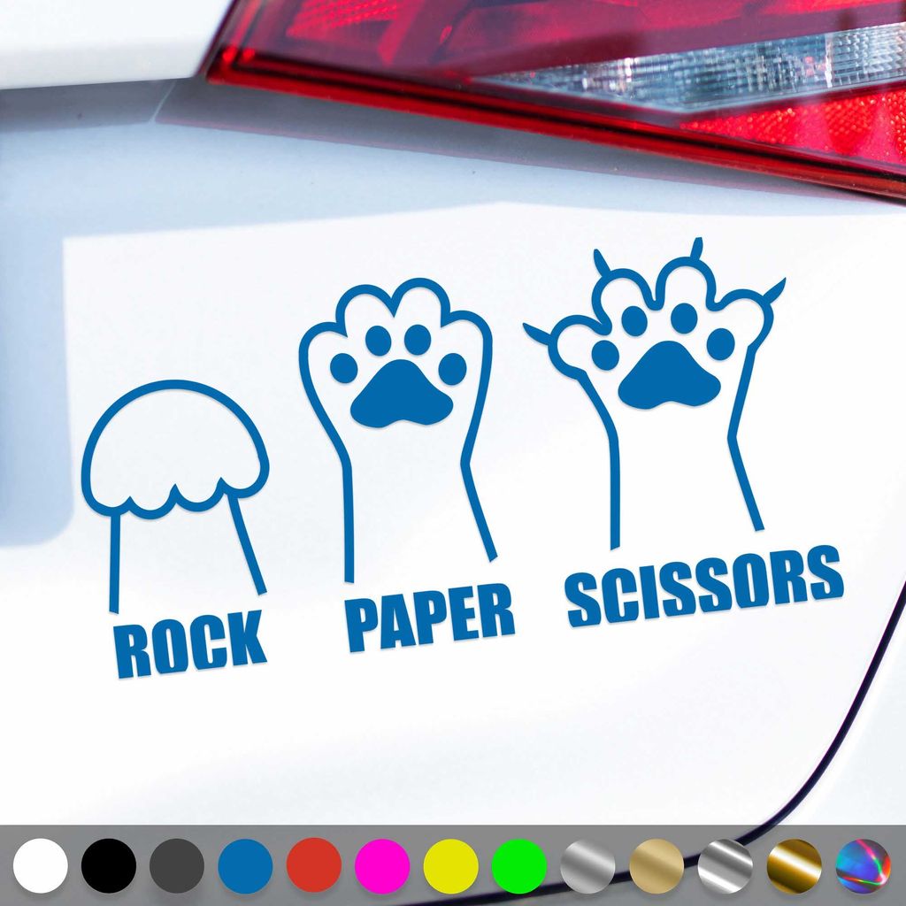 PantherPixel Katzen Aufkleber Schere Stein Papier Schnick Schnack Sticker Auto Geschenkidee Farbe Blau