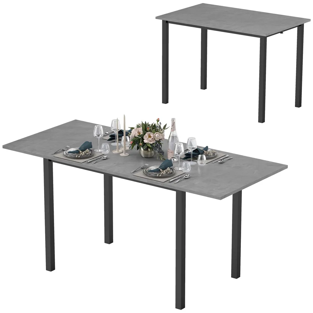 Table de cuisine extensible avec grand plateau gris cadre acier 160cm