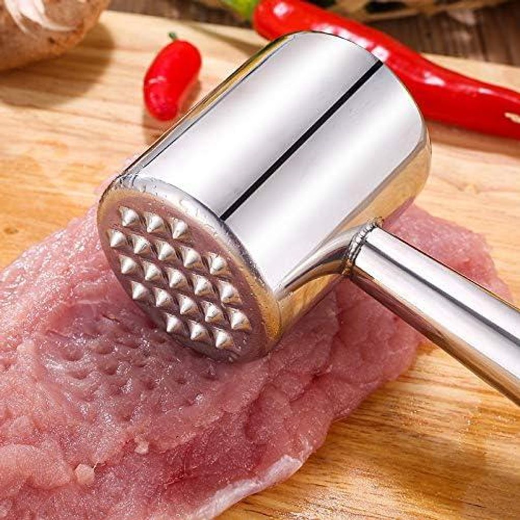 Fleischklopfer, Doppelseitiger 304 Edelstahl-Fleischhammer um Fleisch plattieren und weicher zu Machen Fleischplattierer für Schnitzel,Hammer zum ...