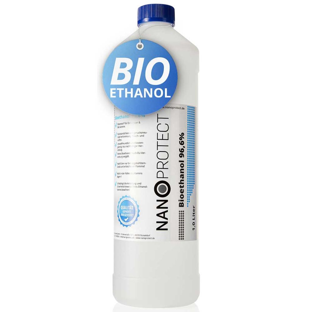 Nanoprotect Bioethanol 96,6% | 2 X 1 Liter | Reiner Brennstoff Für Indoor-Kamine & Tischfeuer | Geruchsneutral & Rußfrei