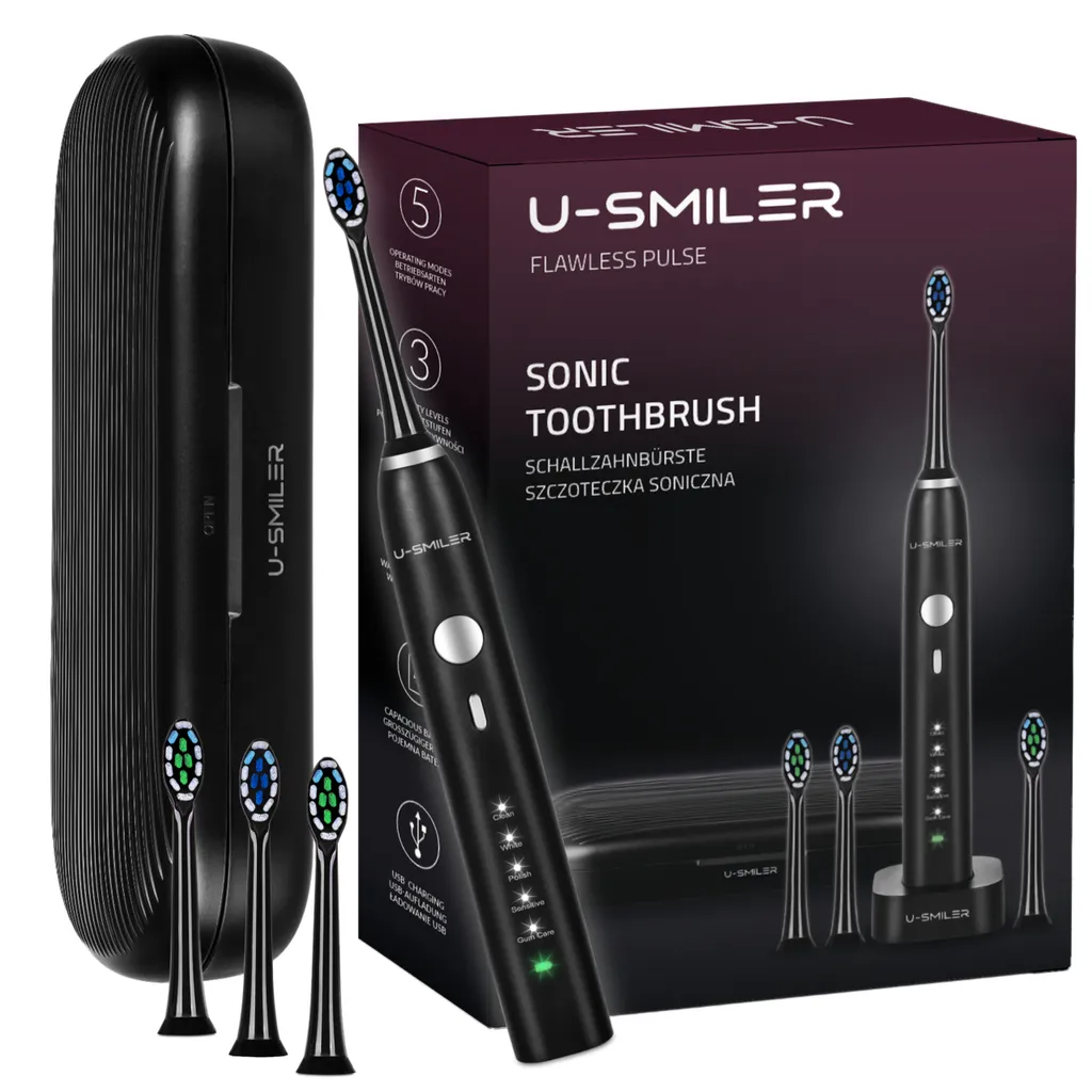 Brosse à dents électrique sonique pour voyageur avec étui et 4 embouts
