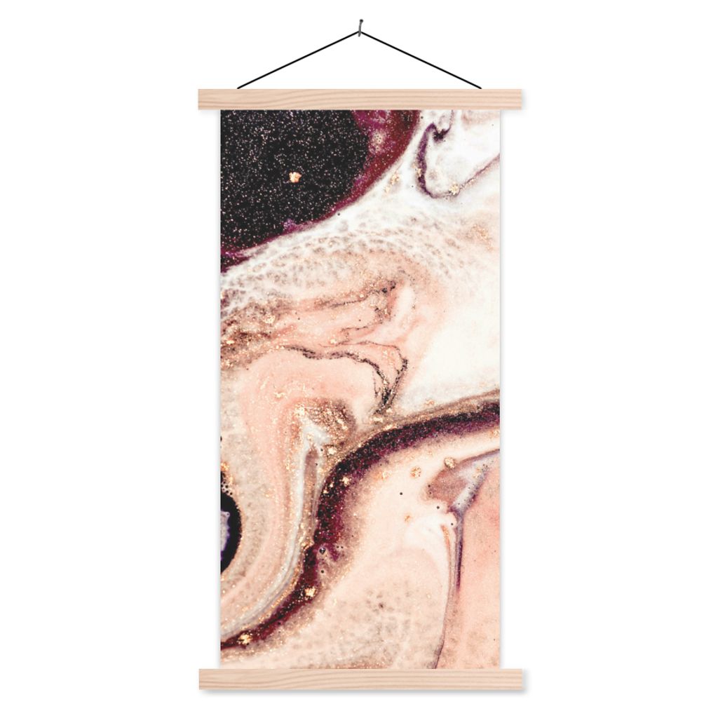 MuchoWow Textilposter Stein - Marmor - Edelstein - Abstrakt - Natur - Rosa 40x80 cm mit holzfarbenen Rahmen - Wohnzimmer