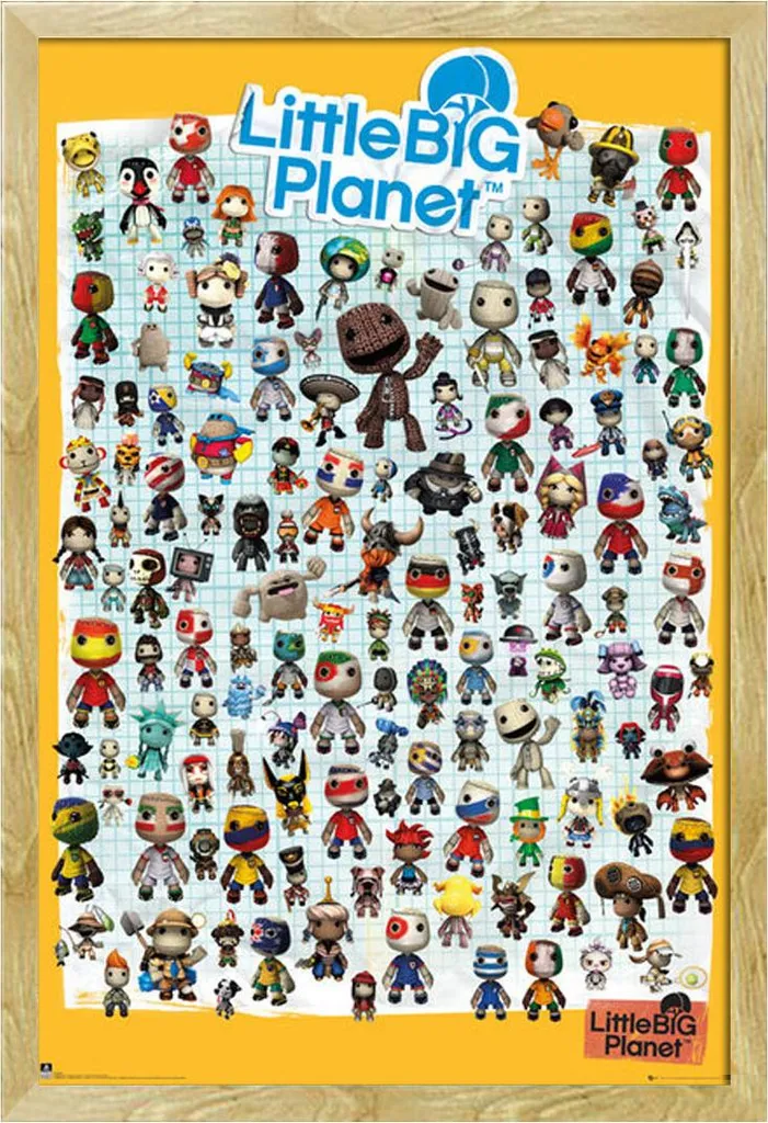 Little Big Planet - Poster - 3 - Personaggi + cornice rimovibile, Shinsuke® Maxi MDF faggio, disco acrilico