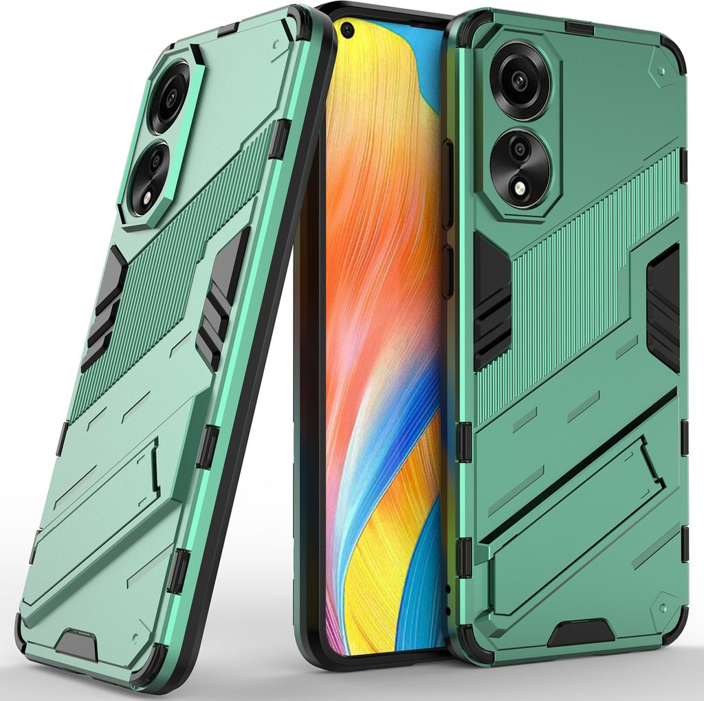 Armor Hülle für Oppo A78 4G, Hybrid PC TPU Bumper Stoßfestes Schutzhülle mit Standfunktion Grün