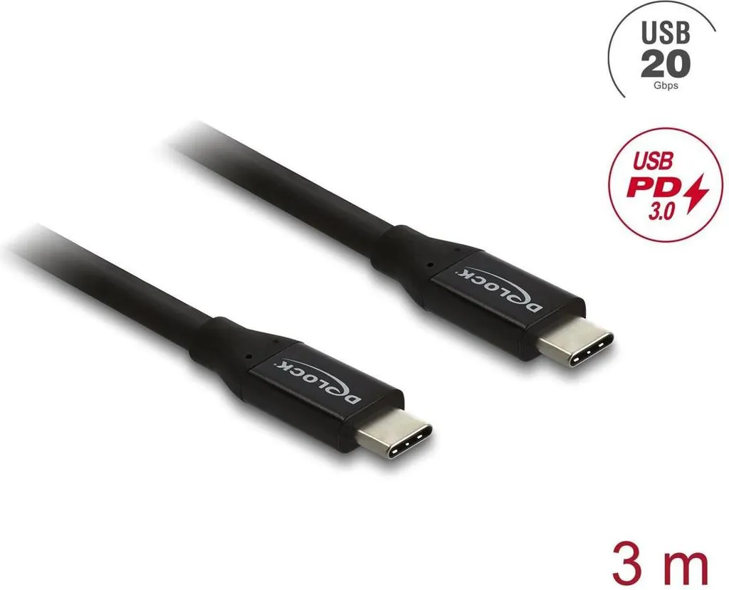 Câble Coaxial USB 20 Gbps de 3 Mètres - Charge PD 3.0 60W Performant
