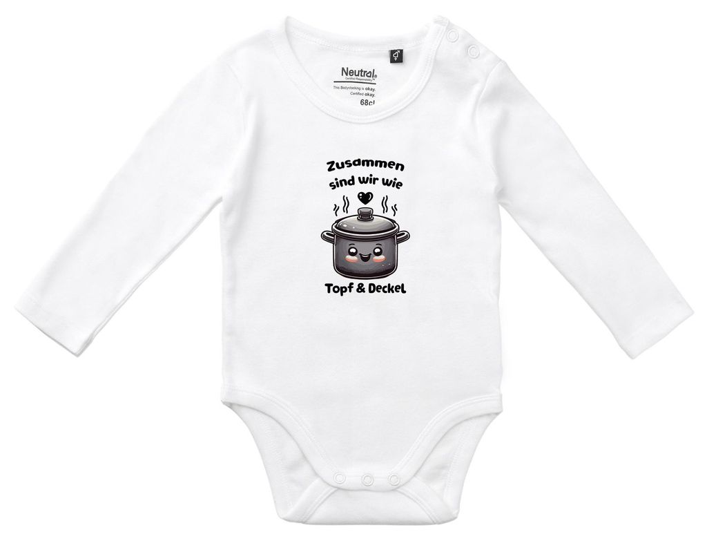 Huuraa Baby Body Zusammen sind wir Dopf und Deckel 74 White Baumwolle Fairtrade Langarmbody Geschenkidee
