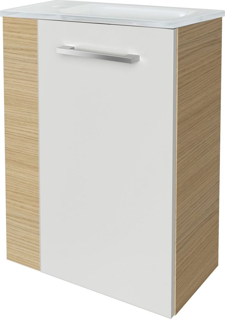 Fackelmann SBC B. STYLE Gäste WC Set 2-teilig 45 cm, Braun hell/Weiß, rechts, Glas Weiß