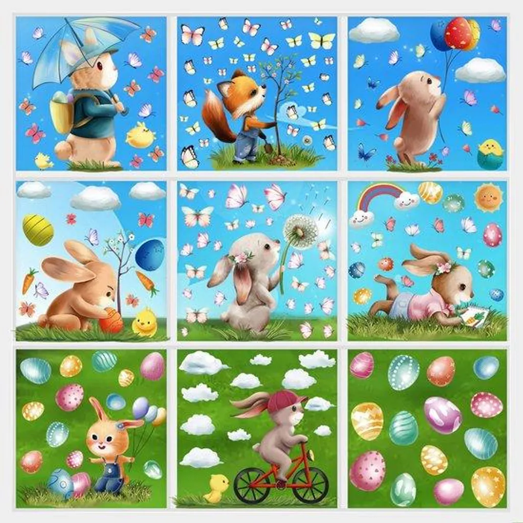 Stickers Pâques sans Colle : 174 Décorations Vitres Propres en PVC