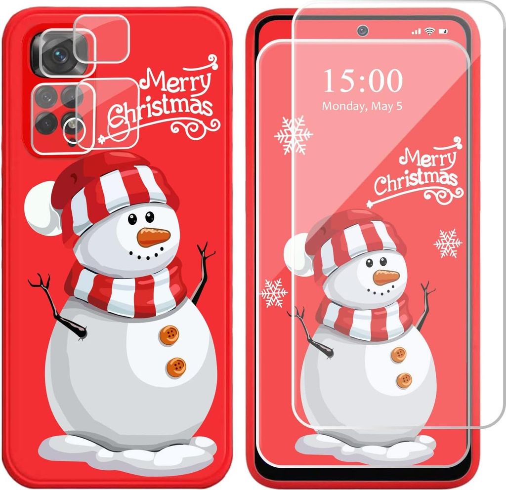 2+2X Glas Rot Hülle Für Xiaomi Poco X4 Pro 5G Schneemann Weihnachten