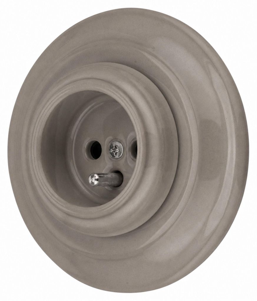 Unterputz Porzellan Retro Steckdose TypE | PR1 graubeige Produktbild 