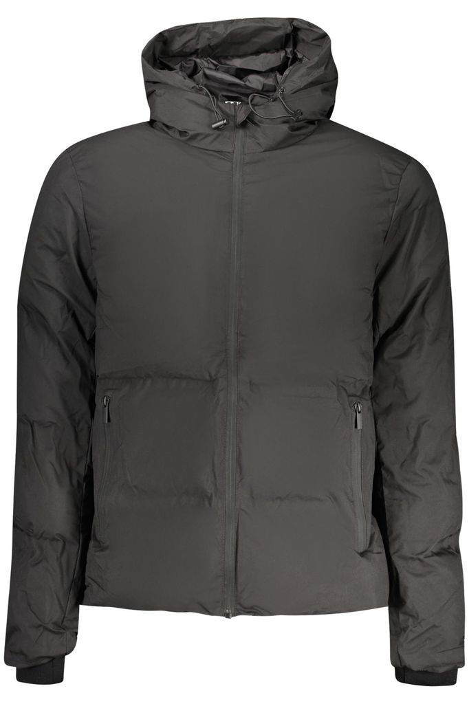 Herrenjacke Schwarz: Langer Ärmel, Kapuze, Praktische Taschen