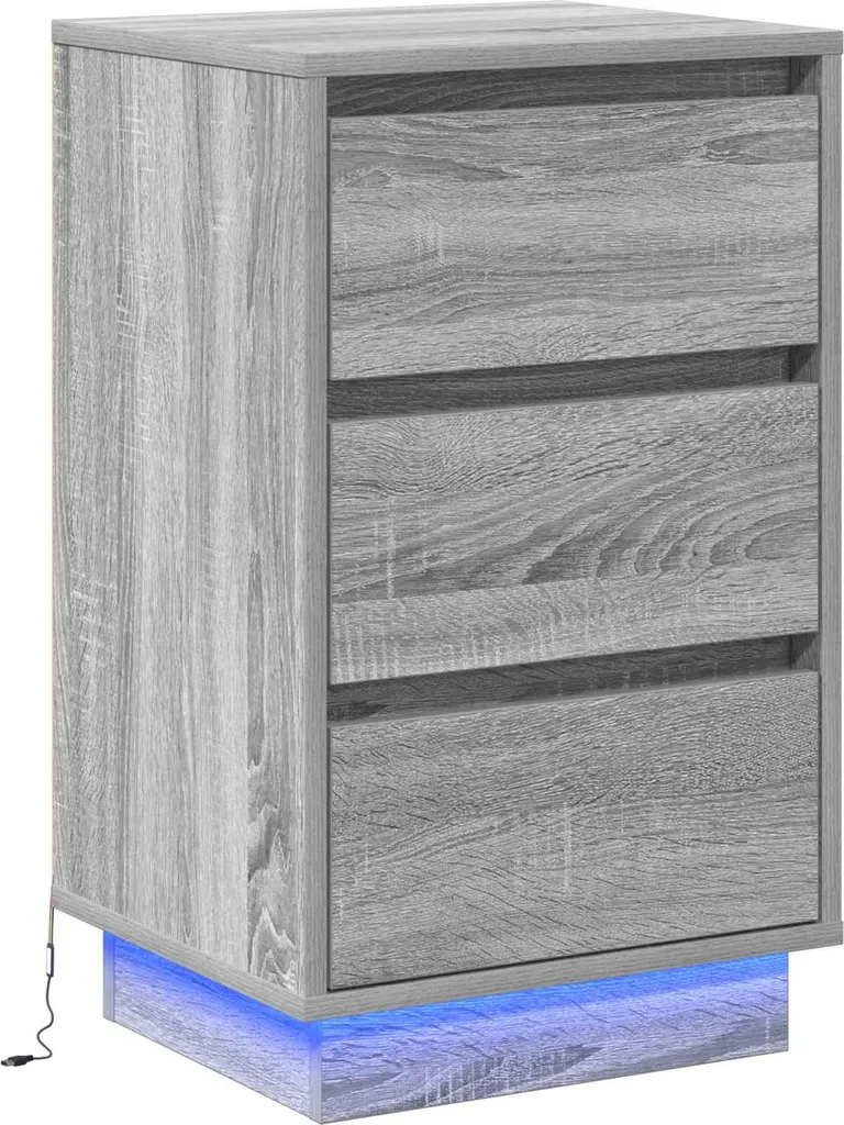 Table de nuit grise anti-encombrement avec tiroirs en bois composite - 2