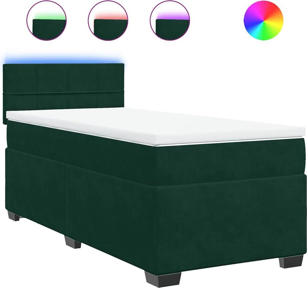vidaXL Boxspringbett mit Matratze Dunkelgrün 90x200 cm Samt
