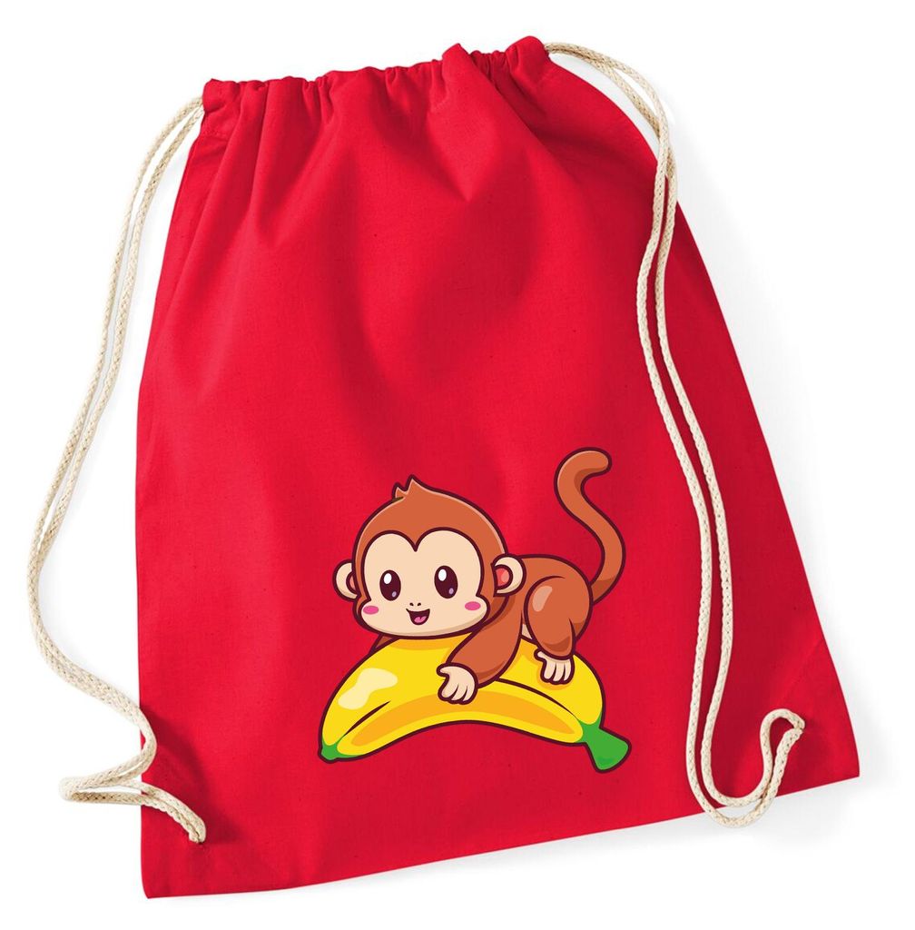 Huuraa Turnbeutel Süßer Affe Comic 12 Liter Classic Red Baumwolle Rucksack Geschenkidee