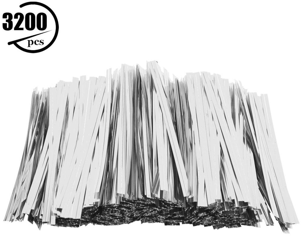 3200 Stück PET-Kabelbinder 10 cm für Süßigkeiten, Brot, Beutel, Verpackung, Lolipop, Dessert, Versiegelung, silberfarben, 10 cm/3200 Stück