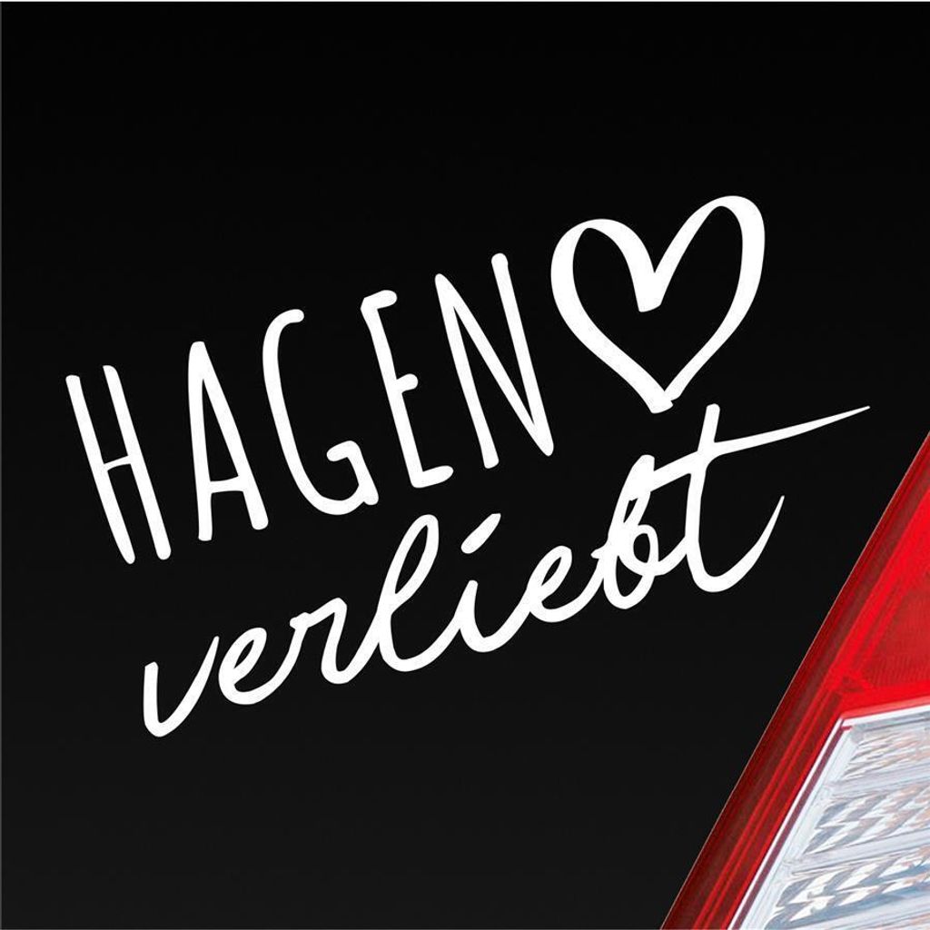 Auto Aufkleber Hagen verliebt Herz Stadt Heimat Liebe Car 19x10 cm Weiss Glanz Sticker Heckscheibenaufkleber