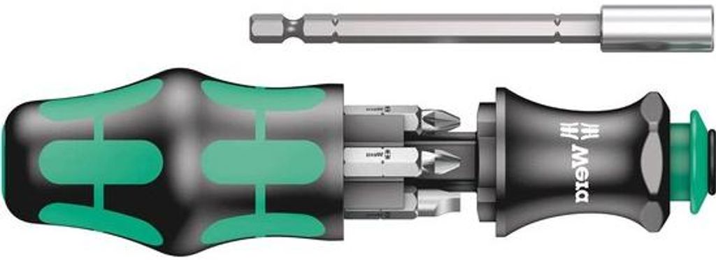 Kompakt-Handgriff mit 7-teiligem Bit-Set, Bitmagazin