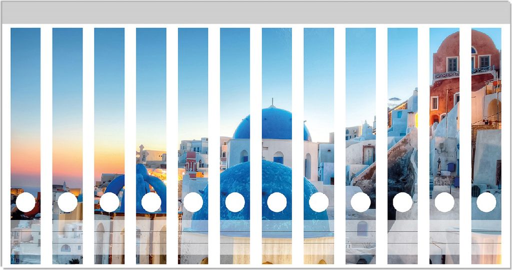 Wallario Ordnerrücken Sticker, selbstklebend für schmale Ordner, 12 Stück, Motiv Urlaub auf Santorini