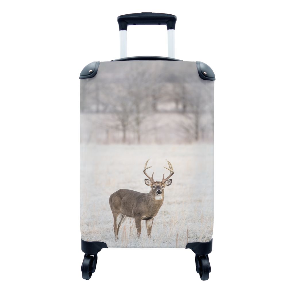 MuchoWow Koffer Handgepäck Trolley Rollkoffer Kleine Reisekoffer mit 4 Rollen - Hirsche - Braun - Winter - Cabin Size < 55x40x23 cm & 55x40x20 c...