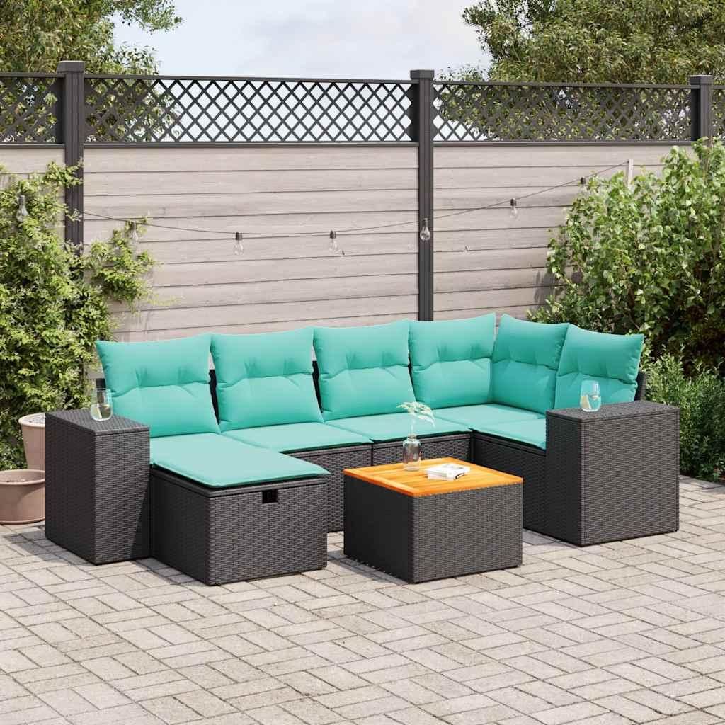 Maison Exclusive - 7-tlg. Garten-Sofagarnitur mit Kissen Schwarz Poly Rattan
