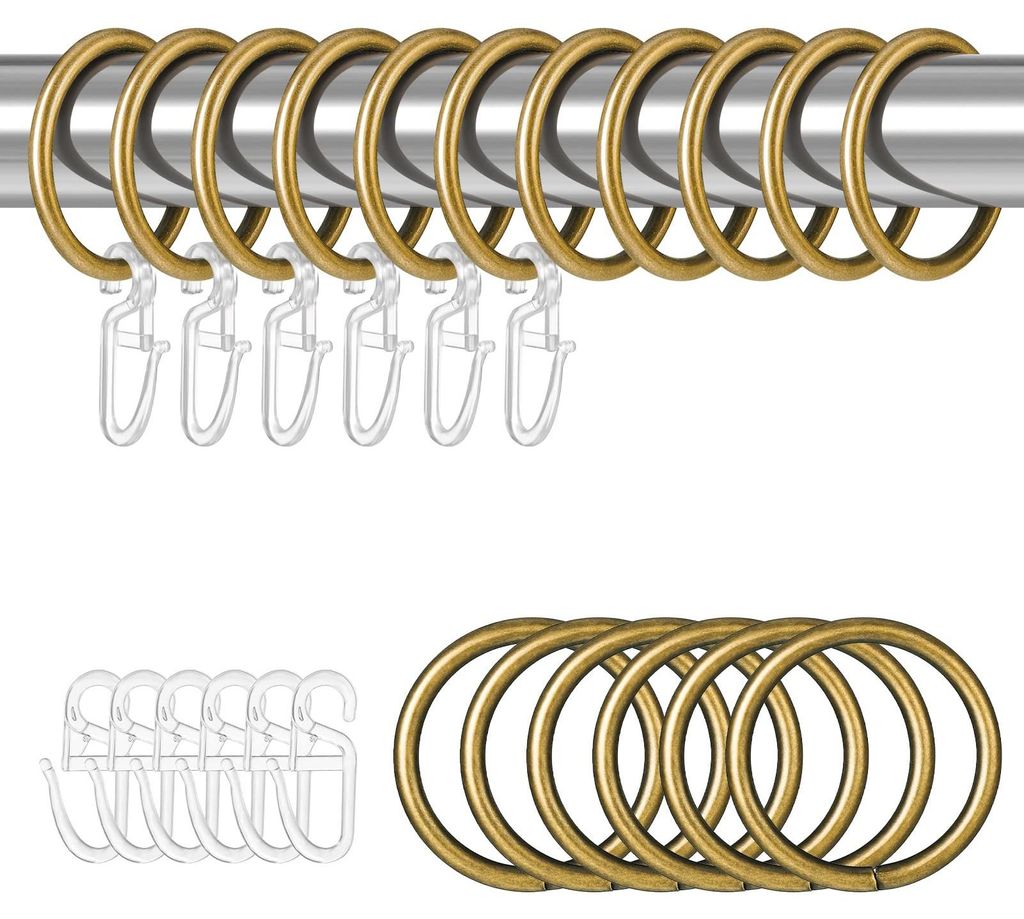 30 Gardinenringe, Metallgardinenringe mit 30 Kunststoff-Gardinenhaken für Fenster, Türen, Duschvorhänge, Gardinenhaken für Schienen, 30 mm Inne...