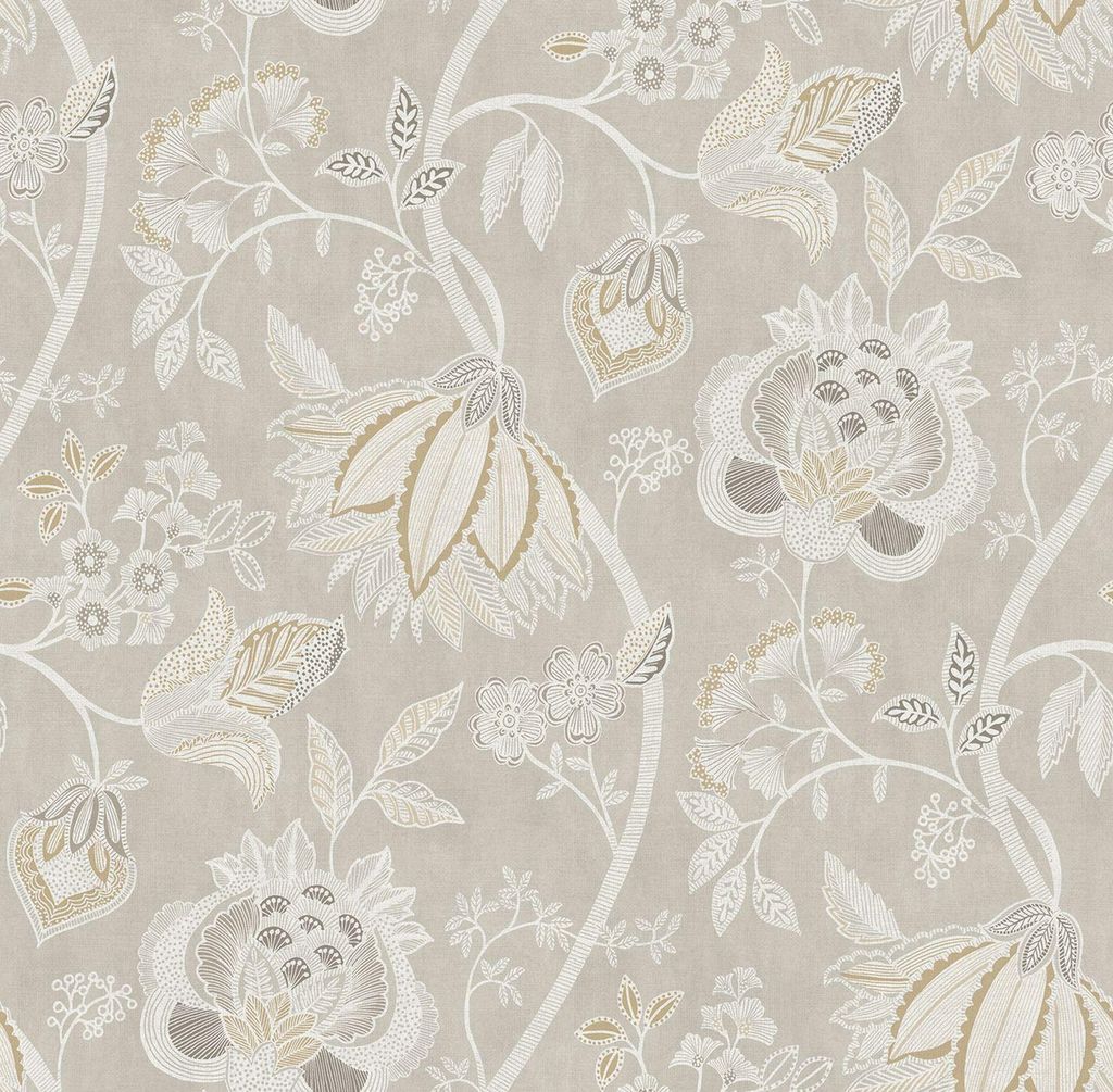 Sanders & Sanders Tapete Blumen Hellgrau und Beige 53 cm x 10 m