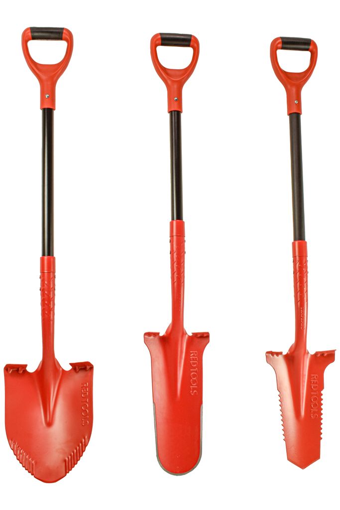 Red Tools Profi Spaten Set – Gärtnerspaten mit Wurzelsäge, Drainagespaten & Schaufel – Garten Werkzeug für alle Bodenarten - Rot