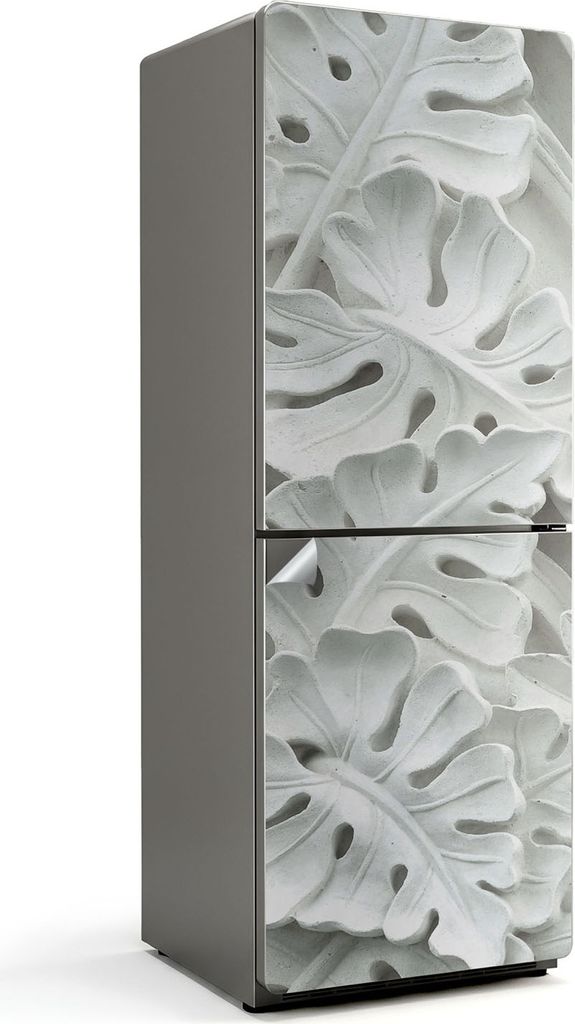 Reliefmuster aus Blättern und Blüten – Kühlschrank Aufkleber – Klebefolie Kühlschrank – Kühlschrank Nachbildung – Kühlschrankfolie se...