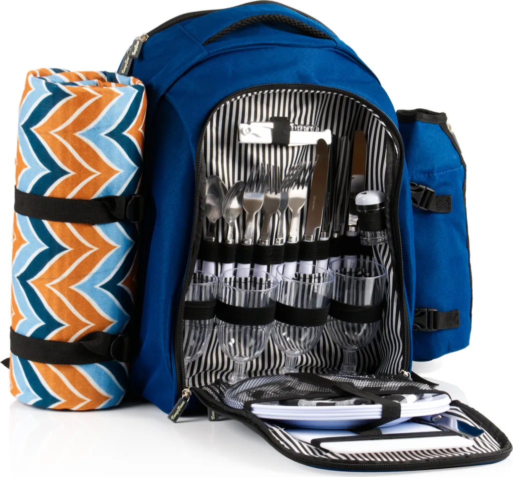 Idea Regalo: Zaino Picnic CampFeuer 4 Persone Blu Screziato 32 Pz