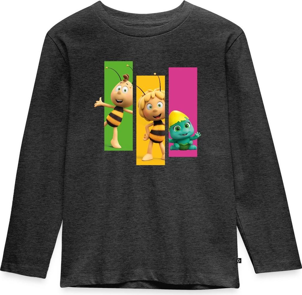Spreadshirt Die Biene Maja 3 Maja Willi Smoosh Kacheln Kinder Premium Langarmshirt, 122/128 (6 Jahre), Anthrazit meliert