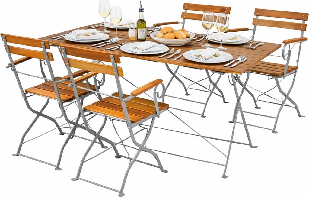 Biergarten Set Klapptisch + 4 Klappstühle klappbar Armlehne 120x60cm